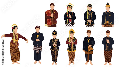 Traditional Indonesian people wearing cultural attire with gold accents