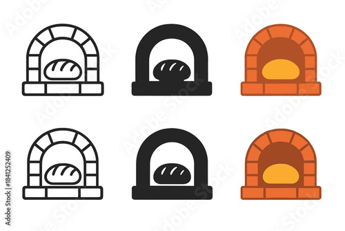 Baked Goods Artistry. Brick oven with visible crust on top of baked goods, abstract minimal vector illustration, first in line
