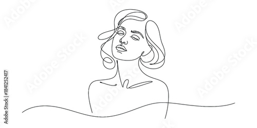 Minimalist one line drawing of a womans face and shoulders