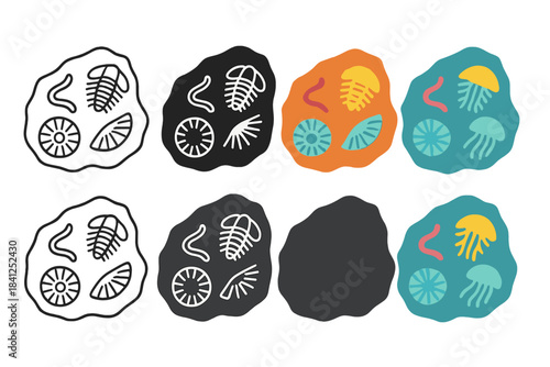 Fossil Rock Variation. Fragment of sedimentary rock with fossilized early fauna diversity, abstract minimalist vector illustration