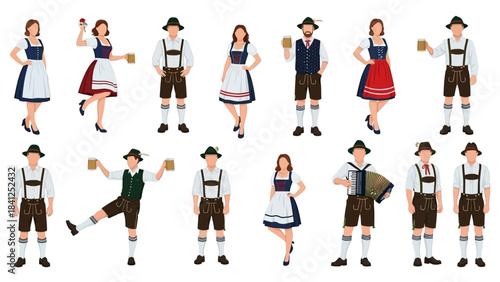 Traditional German people in festive attire enjoying beer and music