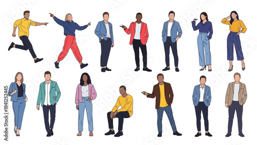 Diverse group of young professionals in various poses and outfits
