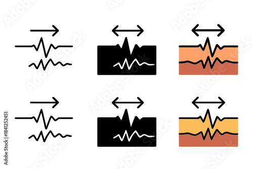 Tectonic Motion Vectors. Earthquake-prone tectonic boundary with motion vectors, abstract minimalist vector illustration, first in