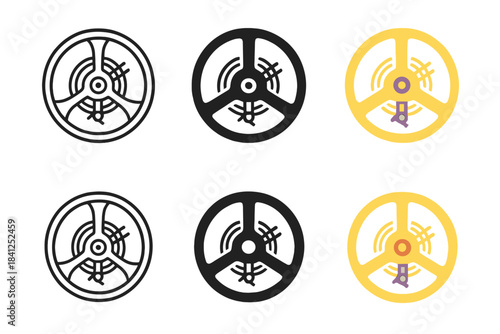 Tourbillon Icon Designs. Rotating tourbillon cage with exposed escapement mechanism, minimal vector icon, first in line style with