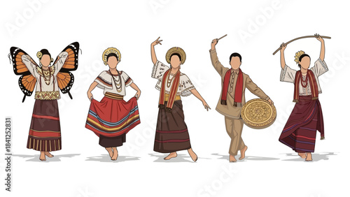 Vibrant group of Filipino cultural dancers performing traditional ethnic celebration movements with expressive costumes