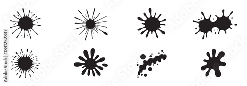Abstract ink blots set isolated on white background, black paint splash stains collection