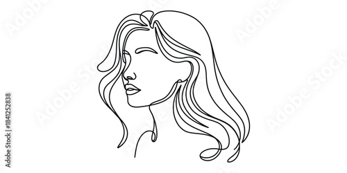 Minimalist continuous line art drawing of a womans face in profile
