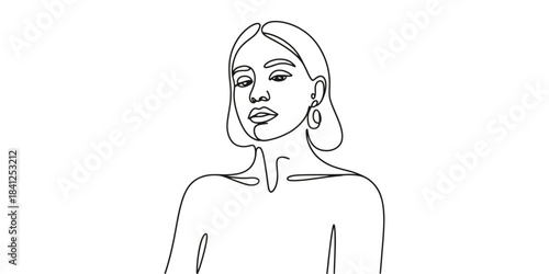 Minimalist one line drawing of a woman with short hair and earring