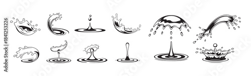 Water splash set liquid drop movement aqua fresh clean droplet ripple collection