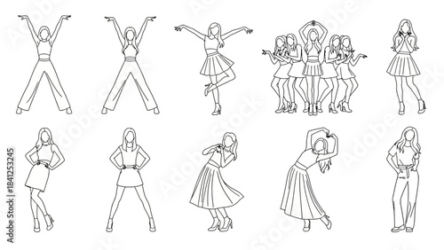 Dynamic female figures in stylish poses, perfect for fashion, dance, and lifestyle projects seeking modern, energetic visuals.