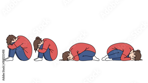 Struggling individuals show progression of deep sadness and emotional withdrawal into fetal positions