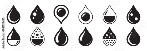 Clean water drop icon with a curved highlight indicating a shiny liquid surface