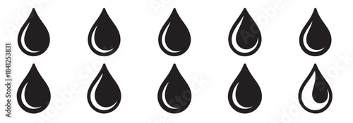 Set of black oil drop icon collection. fuel and water droplet design. petrol illustration