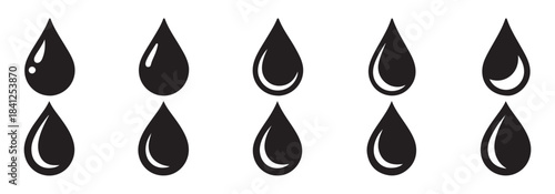Water drop icon collection set, fluid black color pictogram, liquid symbol vector illustration