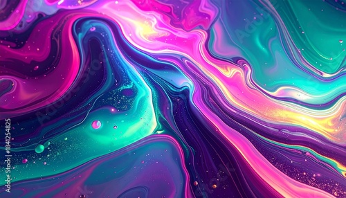 abstract, holographic, oil slick, neon colors, magenta, teal, violet, vibrant gradient, smooth texture, digital wallpaper, modern design, glossy abstract, colorful blend, futuristic tones, bright, liq