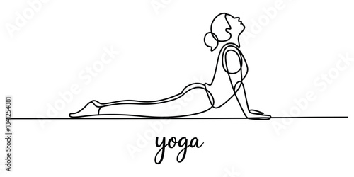One line drawing of woman doing cobra pose yoga asana