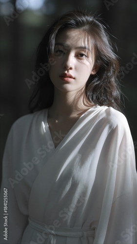 Woman in White Linen Dress Portrait