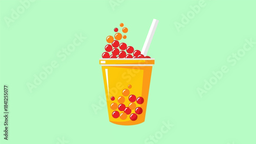 Refreshing Boba Tea Illustration with Colorful Tapioca Pearls and Straw.