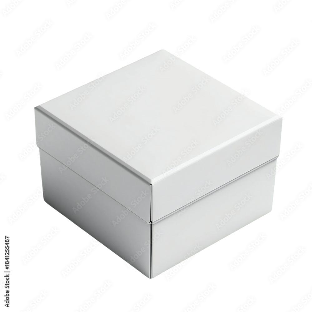 Fototapeta premium White cardboard gift box with lid on black background for presentation or storage purposes