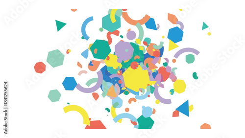 Colorful Geometric Burst: An abstract explosion of colorful geometric shapes, creating a dynamic and visually engaging composition.