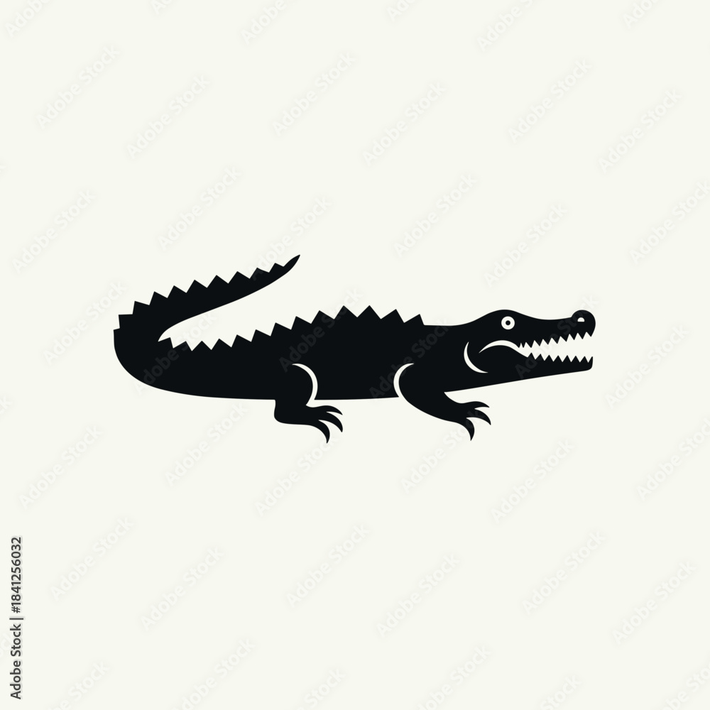 Naklejka premium Stylized crocodile illustration with exaggerated features and sharp teeth, suitable for children's content, education, or wildlife themes.