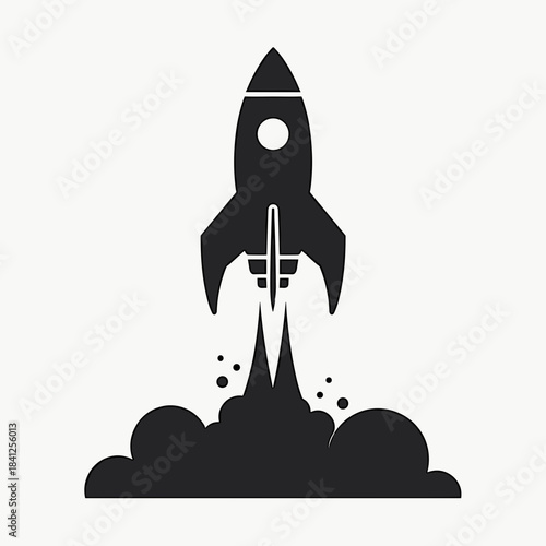 Rocket launching into space, symbolizing innovation, exploration, and technological advancement. Concept of space travel, startups, and progress in science.