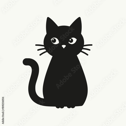 Black cat silhouette with playful expression and distinct whiskers. Concept of domestic animals and pet companionship. Useful for articles on pets, animal care, or family life.