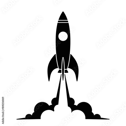 Rocket launching into space, representing innovation and exploration. Useful for concepts related to technology, space travel, and entrepreneurship.