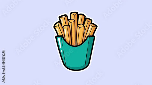 Illustration of French Fries in a Teal Container.