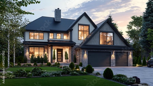 Modern suburban family house exterior design high resolution picture