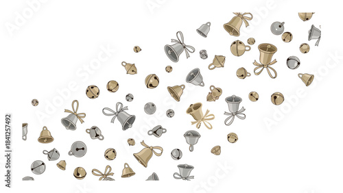  Festive Jingle: An array of delicate bells of varying sizes and styles dance across the scene, evoking feelings of joy and celebration. Evoking the merry season