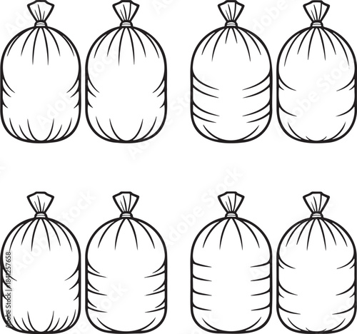 Set of Garbage bags Outline vector illustration isolated On Transparent Background