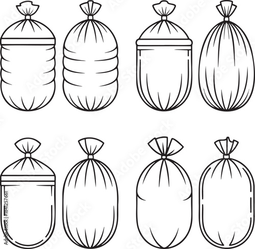 Set of Garbage bags Outline vector illustration isolated On Transparent Background