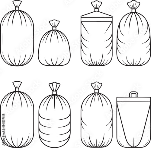 Set of Garbage bags Outline vector illustration isolated On Transparent Background