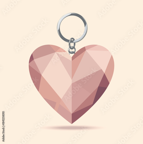 A graceful, stylish vector keychain featuring a pink cut diamond and a metal ring. The geometric design is perfect for Valentine's Day, gifts, and romantic-themed projects. High quality, scalable