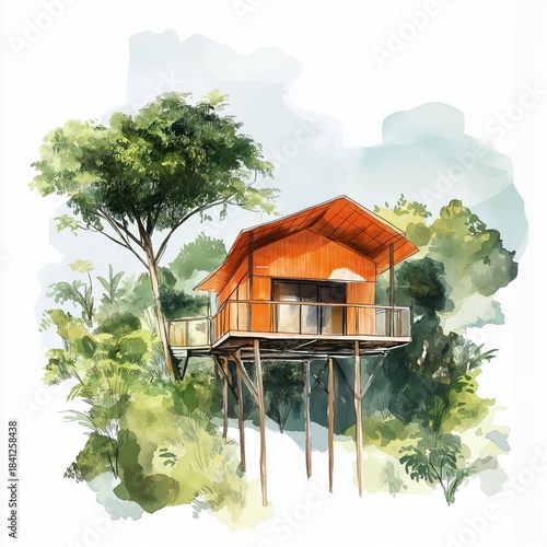 Lekki Conservation Centre. Lekki Conservation Centre hand drawn watercolor illustration on white background