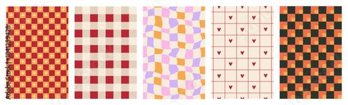 Set of Y2K funky retro groovy checkered background. Pattern with a funky checkerboard design.