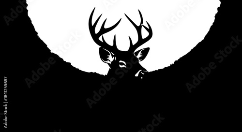 Majestic deer silhouette against stark white sky, evokes nature's beauty and wild spirit, perfect for outdoor adventure brands and rustic designs