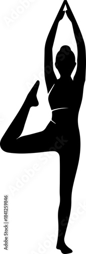 Elegant yoga silhouette for wellness, balance, and flexibility, conveying peace, strength, and healthy lifestyle in this vector derived design
