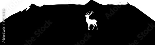 Elegant white deer silhouette against a majestic mountain range, perfect for nature brands, outdoor adventures, and rustic design projects creating an impactful visual