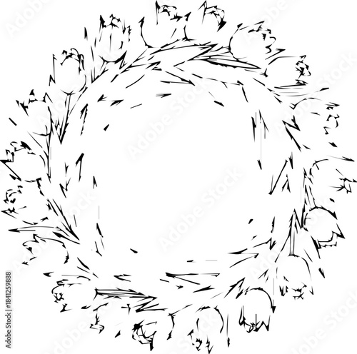 Floral tulip wreath with space for text, perfect for spring invitations, greeting cards, and elegant designs, originally vector graphics for scaling