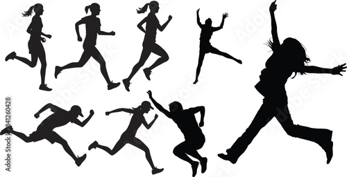 People jumping in lines illustrations projects architecture CAD. Editable vector