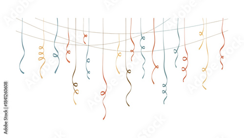 Festive Ribbon Display: A delicate assortment of vibrantly colored ribbons cascade gracefully, their whimsical curls and varied lengths creating a sense of joy and celebration. 