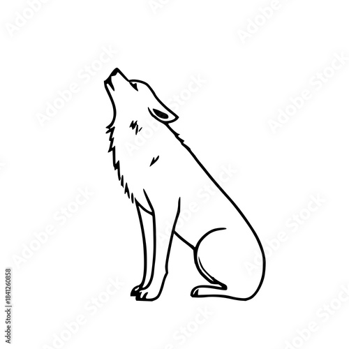 Minimalist howling wolf illustration with clean bold outlines, perfect for wildlife art, tattoos, logos, posters, stickers, and modern digital design projects.
