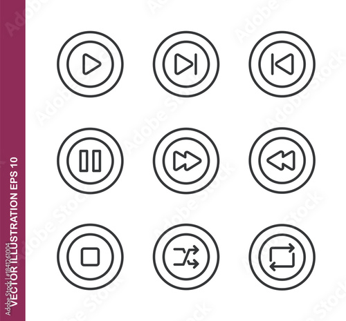 Media player button line icons - Mini collection and editable stroke series icon