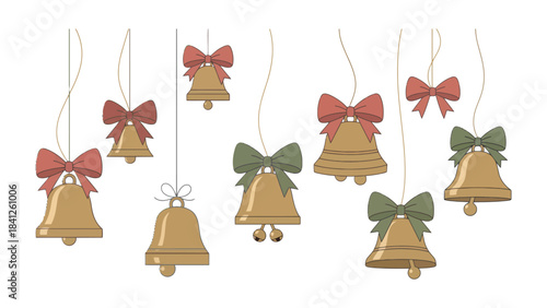 Festive Golden Bells: Adorned with colorful ribbons, these elegant golden bells bring a touch of holiday magic and cheer, perfect for seasonal celebrations.