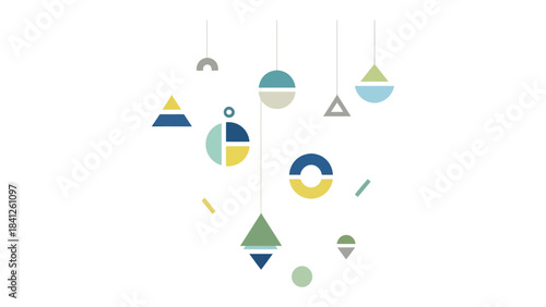 Abstract Geometric Ornament: An elegant display of geometric shapes suspended in a balanced composition, creating a modern and artistic decorative piece.