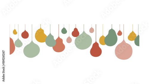 Hanging Pear Decorations: A colorful array of stylized pear ornaments is suspended gracefully, creating a simple and elegant festive display. 