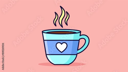 Illustration of a Steaming Cup of Coffee with Heart Design.