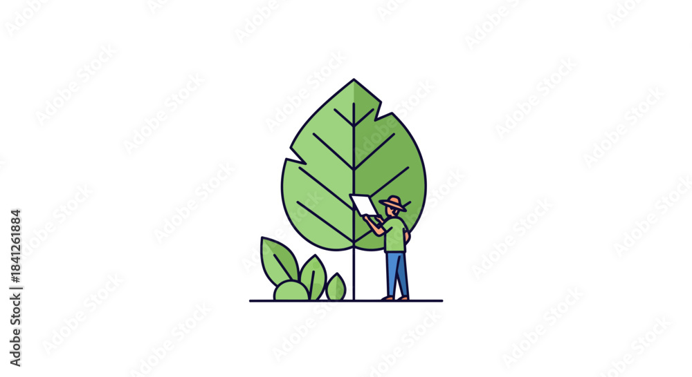 Obraz premium A botanist with a tablet studying plant life in nature, bringing a fresh perspective to ecological research and environmental awareness campaigns